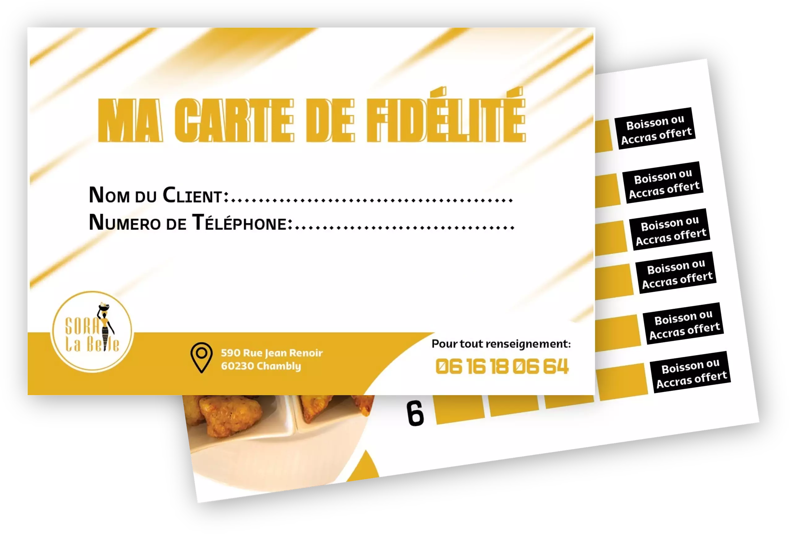 Carte de fidélité du restaurant Sora La Belle à Chambly